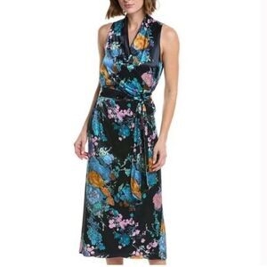 Vince Coastal Painted Bouquet Floral Satin Wrap Dress L